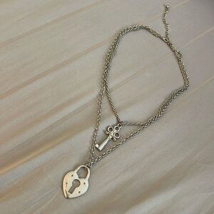 Two Strand Key & Locket Silver Necklace